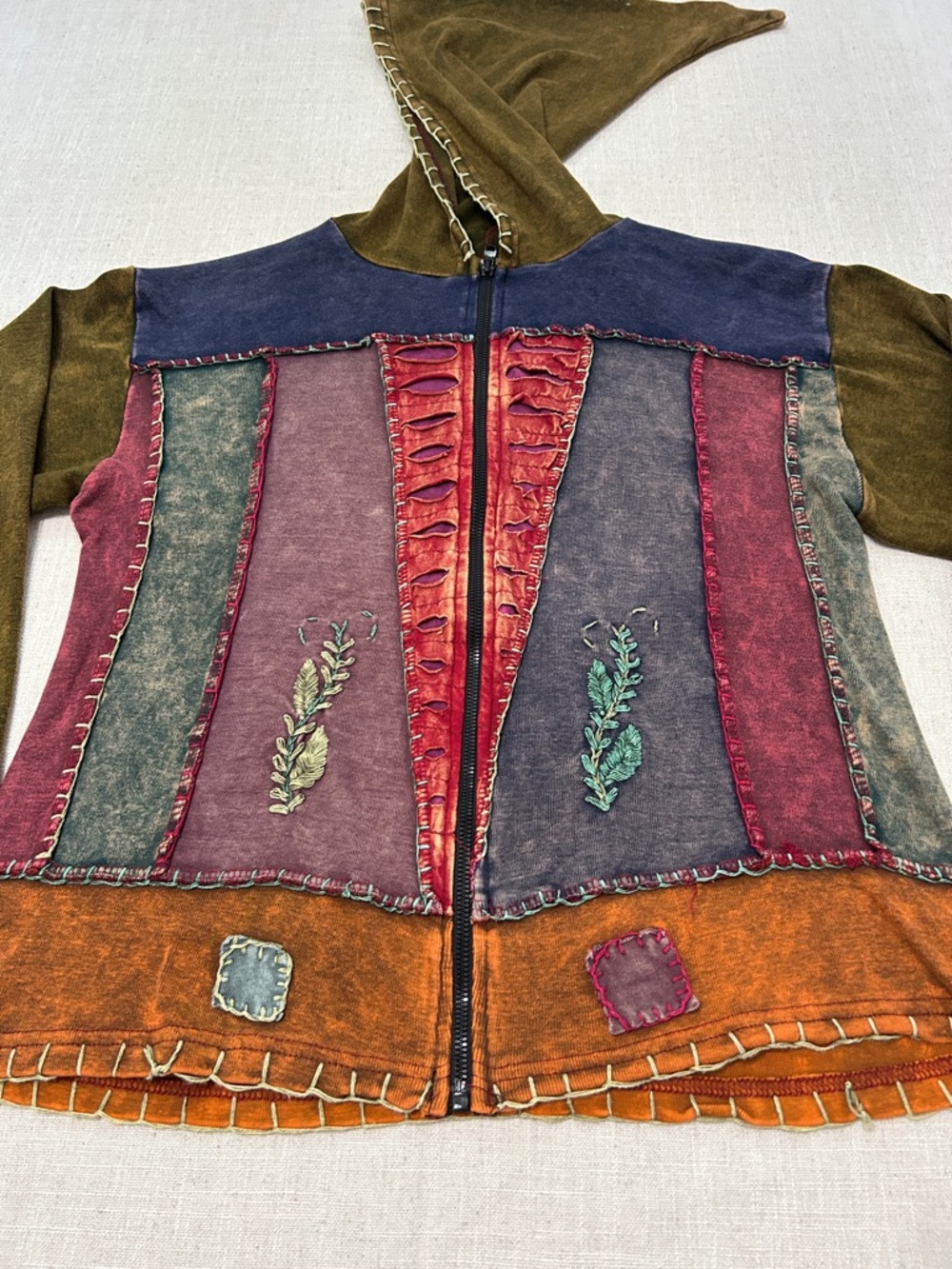 Vintage Y2K Bohemian Hoodie Patchwork Festival Witchy Elfin Embroidered - Picture 3 of 16